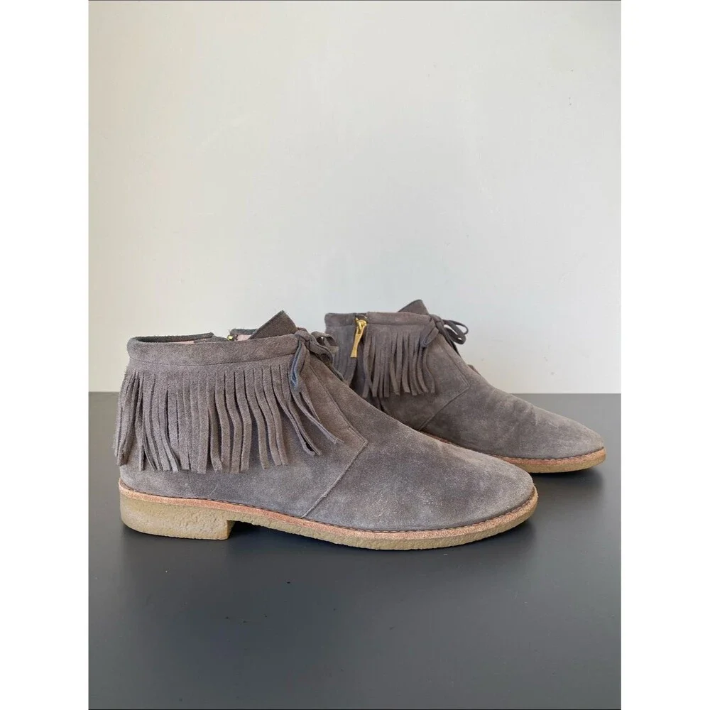Kate Spade New York Bitsy Taupe Suede Fringe Boots Sz 10 Boho Cottage Western